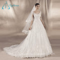 A medias mangas de encaje Appliques Tulle Satin Sexy Beach Wedding Dresses